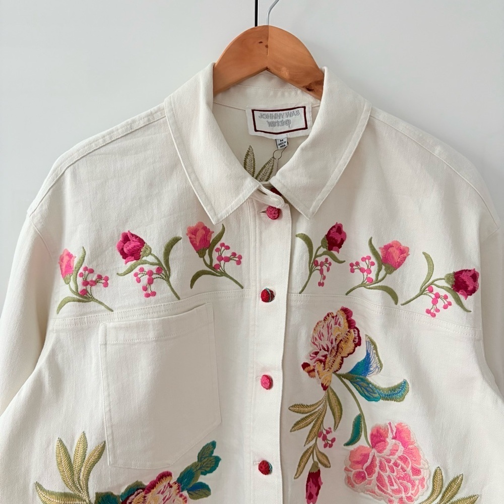 Johnny Was Crochet Cropped Denim Jacket - Picture 6 of 15